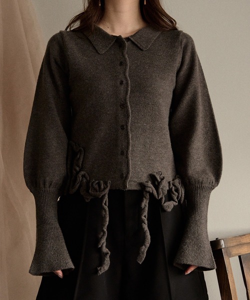 mideal(マイディール)の「raffle design loose knit shirt / ラッフルデザインルーズニットシャツ(カーディガン/ボレロ・レディース・スモークピンク/グレー/グリーン・FREE)」の12枚目の写真