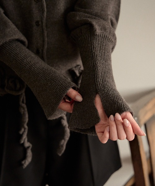 mideal(マイディール)の「raffle design loose knit shirt / ラッフルデザインルーズニットシャツ(カーディガン/ボレロ・レディース・スモークピンク/グレー/グリーン・FREE)」の13枚目の写真