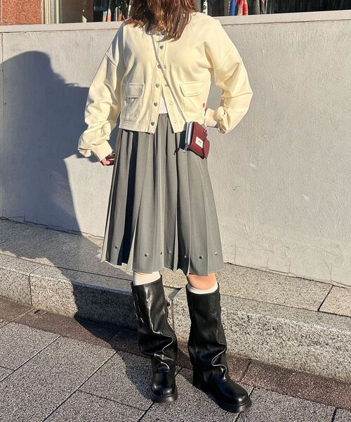 CIAOPANIC（チャオパニック）の「ハートボタン配色ステッチスウェットカーディガン（Tシャツ/カットソー・レディース・ネイビー/グレー/イエロー/アイボリー・ONE SIZE）」の20枚目の写真