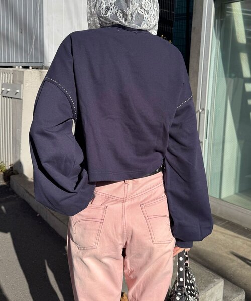 CIAOPANIC（チャオパニック）の「ハートボタン配色ステッチスウェットカーディガン（Tシャツ/カットソー・レディース・ネイビー/グレー/イエロー/アイボリー・ONE SIZE）」の8枚目の写真