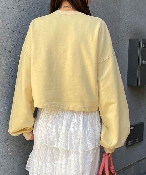 CIAOPANIC（チャオパニック）の「ハートボタン配色ステッチスウェットカーディガン（Tシャツ/カットソー・レディース・ネイビー/グレー/イエロー/アイボリー・ONE SIZE）」の15枚目の写真