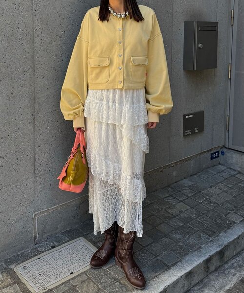 CIAOPANIC（チャオパニック）の「ハートボタン配色ステッチスウェットカーディガン（Tシャツ/カットソー・レディース・ネイビー/グレー/イエロー/アイボリー・ONE SIZE）」の16枚目の写真