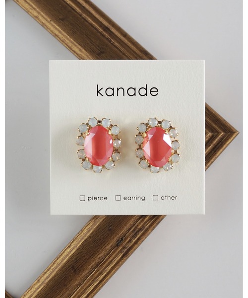 tone(トーン)の「【kanade】オーバルビジューピアス(MA)(ピアス(両耳用)・レディース・イエロー/ピンク・FREE)」の2枚目の写真