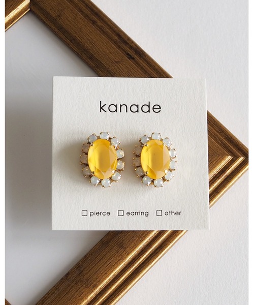 tone(トーン)の「【kanade】オーバルビジューピアス(MA)(ピアス(両耳用)・レディース・イエロー/ピンク・FREE)」の1枚目の写真