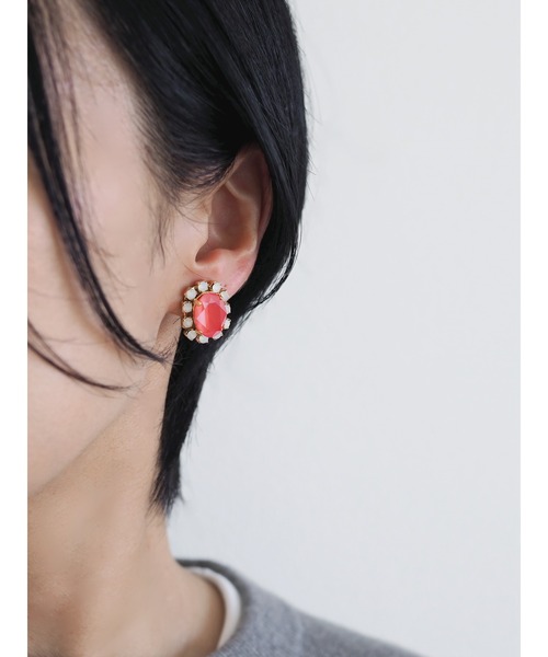 tone(トーン)の「【kanade】オーバルビジューピアス(MA)(ピアス(両耳用)・レディース・イエロー/ピンク・FREE)」の7枚目の写真