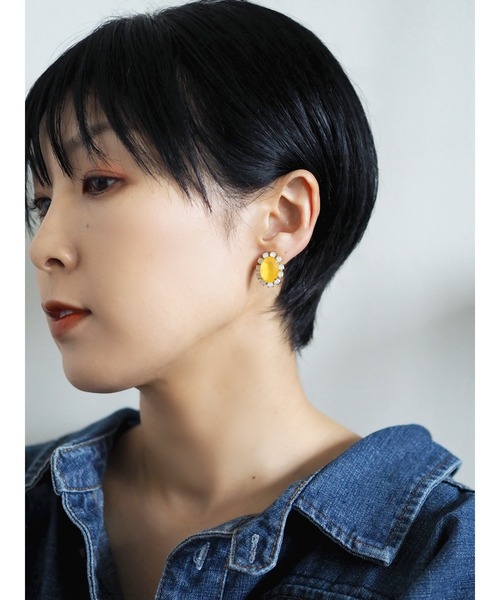 tone(トーン)の「【kanade】オーバルビジューピアス(MA)(ピアス(両耳用)・レディース・イエロー/ピンク・FREE)」の8枚目の写真