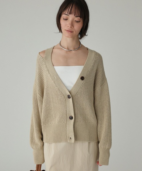 BABYLONE（バビロン）の「編み柄ニットカーデ（カーディガン/ボレロ・レディース・スモークピンク/サンドベージュ・フリー）」の14枚目の写真