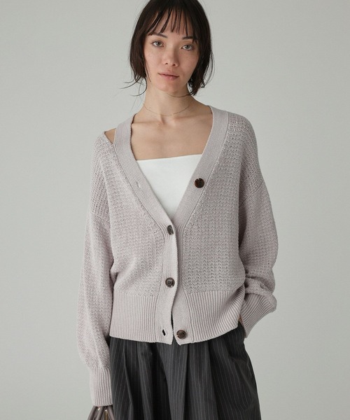 BABYLONE（バビロン）の「編み柄ニットカーデ（カーディガン/ボレロ・レディース・スモークピンク/サンドベージュ・フリー）」の4枚目の写真