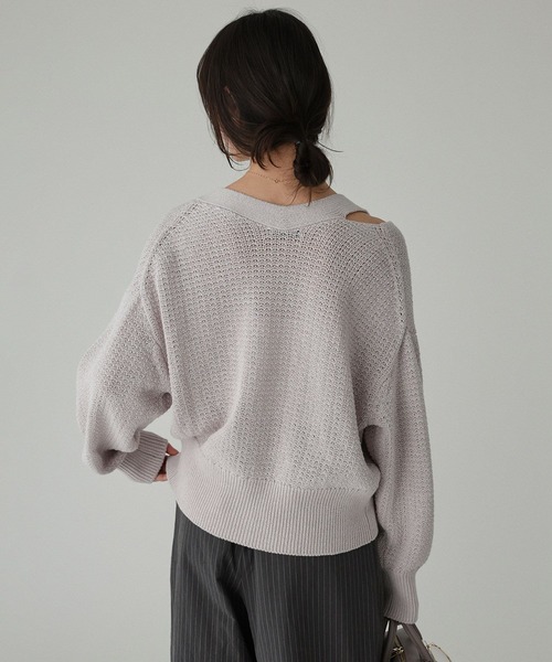 BABYLONE（バビロン）の「編み柄ニットカーデ（カーディガン/ボレロ・レディース・スモークピンク/サンドベージュ・フリー）」の8枚目の写真