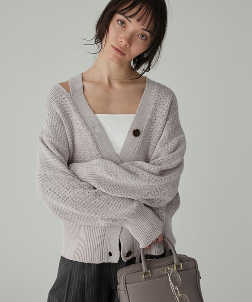 BABYLONE（バビロン）の「編み柄ニットカーデ（カーディガン/ボレロ・レディース・スモークピンク/サンドベージュ・フリー）」の9枚目の写真
