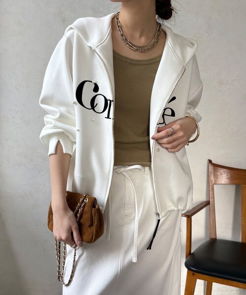 DouDou(ドゥドゥ)の「【WEB限定】パール+ロゴジップパーカー(Tシャツ/カットソー・レディース・チャコールグレー/グレー/オフホワイト・FREE)」の19枚目の写真