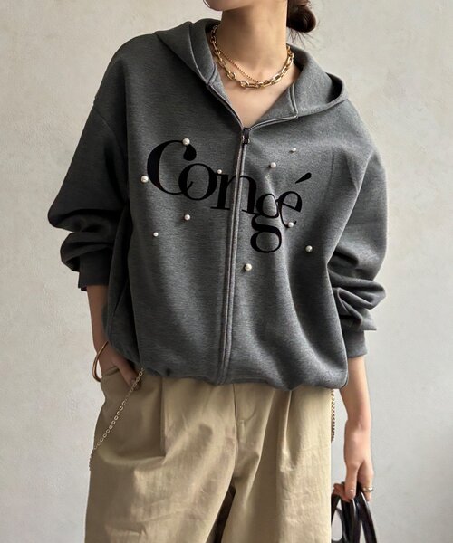 DouDou(ドゥドゥ)の「【WEB限定】パール+ロゴジップパーカー(Tシャツ/カットソー・レディース・チャコールグレー/グレー/オフホワイト・FREE)」の11枚目の写真