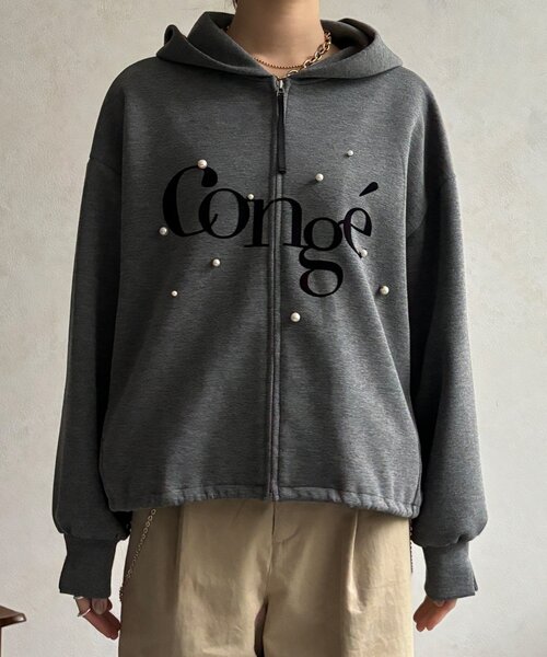 DouDou(ドゥドゥ)の「【WEB限定】パール+ロゴジップパーカー(Tシャツ/カットソー・レディース・チャコールグレー/グレー/オフホワイト・FREE)」の13枚目の写真