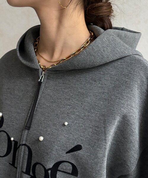DouDou(ドゥドゥ)の「【WEB限定】パール+ロゴジップパーカー(Tシャツ/カットソー・レディース・チャコールグレー/グレー/オフホワイト・FREE)」の16枚目の写真