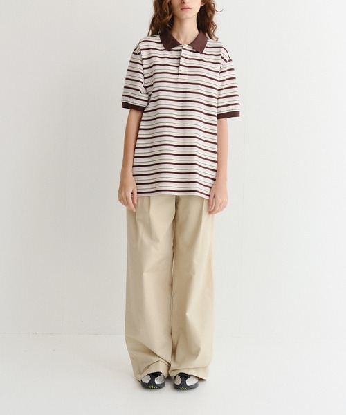 DUNST（ダンスト）の「【DUNST】UNISEX STRIPED POLO SHIRT/ ボーダー 襟付き ポロシャツ（ポロシャツ・レディース・ブラウン/ライトイエロー・S）」の13枚目の写真
