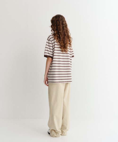 DUNST（ダンスト）の「【DUNST】UNISEX STRIPED POLO SHIRT/ ボーダー 襟付き ポロシャツ（ポロシャツ・レディース・ブラウン/ライトイエロー・S）」の17枚目の写真