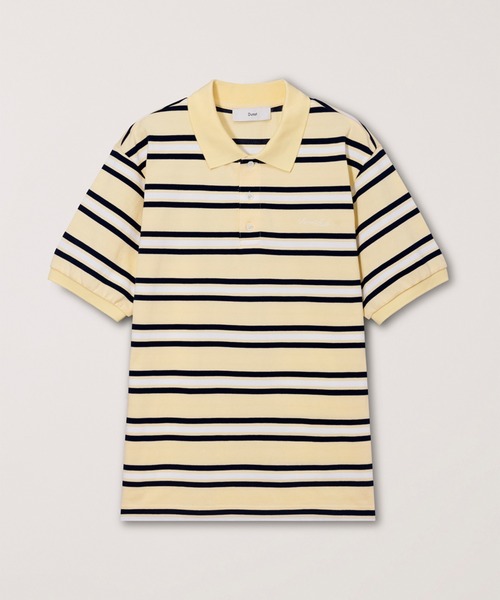 DUNST（ダンスト）の「【DUNST】UNISEX STRIPED POLO SHIRT/ ボーダー 襟付き ポロシャツ（ポロシャツ・レディース・ブラウン/ライトイエロー・S）」の3枚目の写真