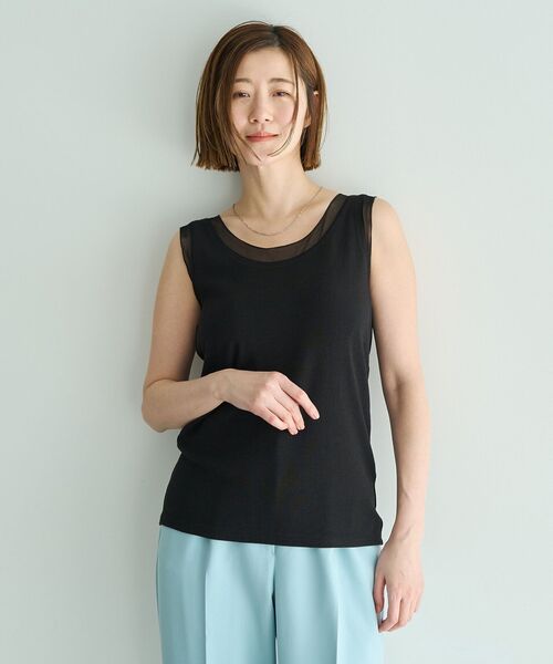 YECCA VECCA（イェッカヴェッカ）の「チュールMIXリブインナー（タンクトップ・レディース・アイボリー/ブラック/ベージュ・FREE）」の3枚目の写真