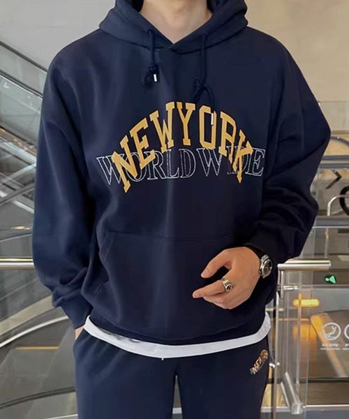 NOWLE】刺繍プリントミックス NEW YORK カレッジロゴ スウェット