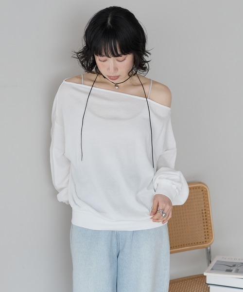 SOTT(ソット)の「シアー裏毛オフショルPO(Tシャツ/カットソー・レディース・オフホワイト/ブラック・FREE)」の4枚目の写真