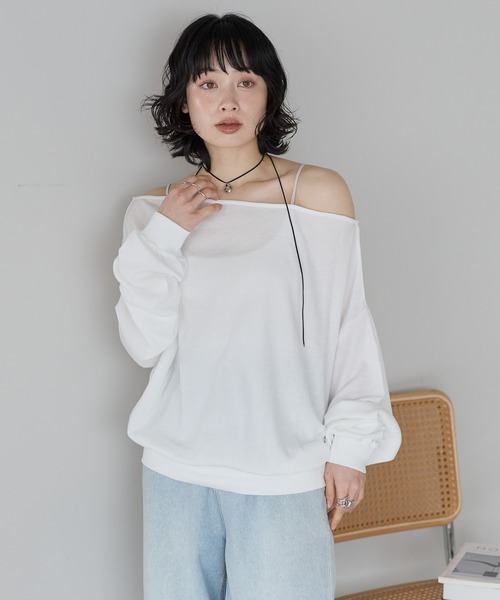 SOTT(ソット)の「シアー裏毛オフショルPO(Tシャツ/カットソー・レディース・オフホワイト/ブラック・FREE)」の3枚目の写真