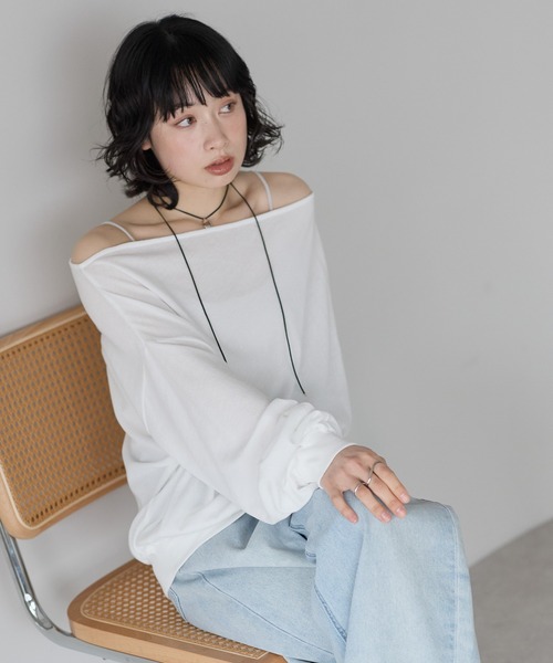 SOTT(ソット)の「シアー裏毛オフショルPO(Tシャツ/カットソー・レディース・オフホワイト/ブラック・FREE)」の9枚目の写真