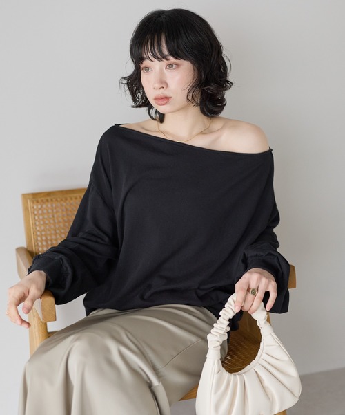 SOTT(ソット)の「シアー裏毛オフショルPO(Tシャツ/カットソー・レディース・オフホワイト/ブラック・FREE)」の17枚目の写真