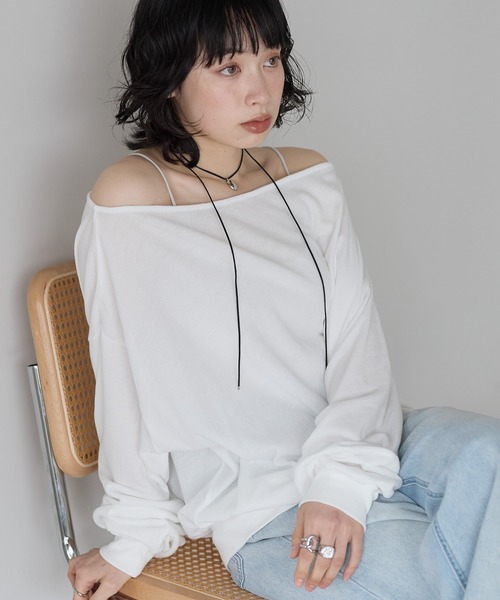 SOTT(ソット)の「シアー裏毛オフショルPO(Tシャツ/カットソー・レディース・オフホワイト/ブラック・FREE)」の5枚目の写真