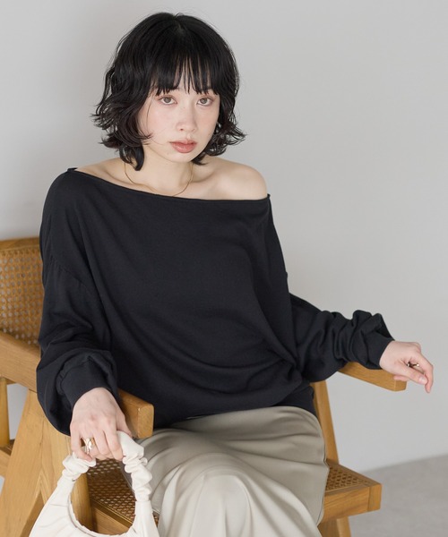 SOTT(ソット)の「シアー裏毛オフショルPO(Tシャツ/カットソー・レディース・オフホワイト/ブラック・FREE)」の18枚目の写真