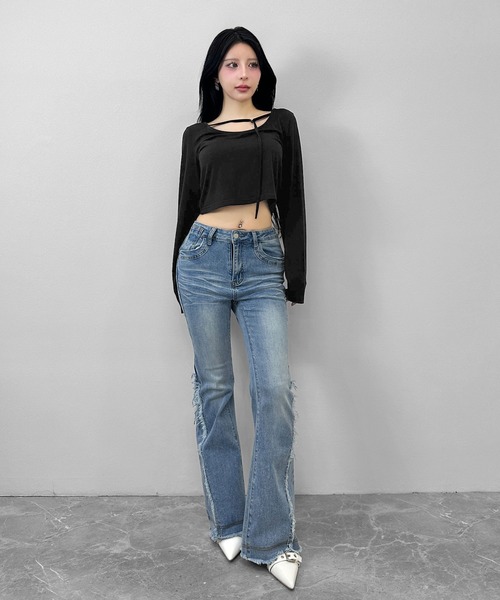 FOLLOWIN(フォロウィン)の「【FLW MADE/前後2way】ストラップ デザイントップス(Tシャツ/カットソー・レディース・ブラック・FREE)」の16枚目の写真