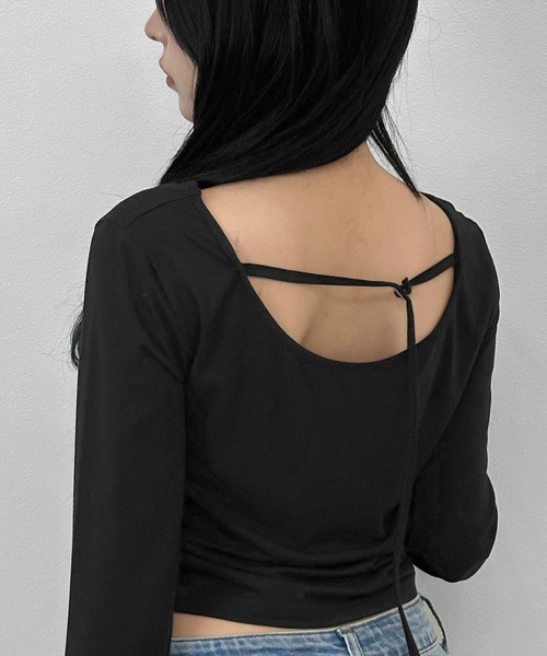 FOLLOWIN(フォロウィン)の「【FLW MADE/前後2way】ストラップ デザイントップス(Tシャツ/カットソー・レディース・ブラック・FREE)」の7枚目の写真