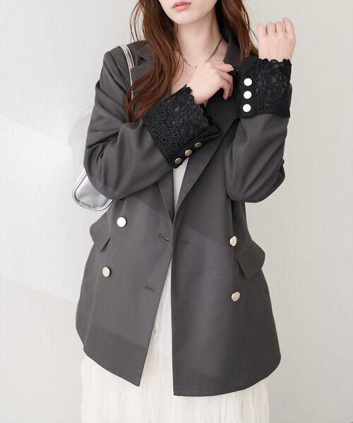 natural couture（ナチュラルクチュール）の「袖口レース付きジャケット（テーラードジャケット・レディース・ブラック/グレー/ネイビー/ベージュ・FREE）」の21枚目の写真