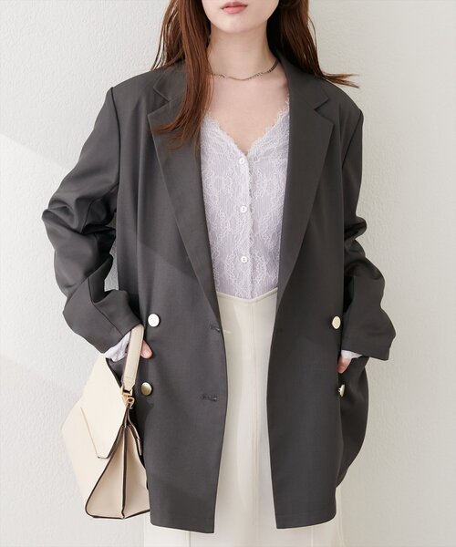 natural couture（ナチュラルクチュール）の「袖口レース付きジャケット（テーラードジャケット・レディース・ブラック/グレー/ネイビー/ベージュ・FREE）」の22枚目の写真