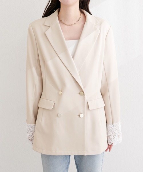 natural couture（ナチュラルクチュール）の「袖口レース付きジャケット（テーラードジャケット・レディース・ブラック/グレー/ネイビー/ベージュ・FREE）」の10枚目の写真