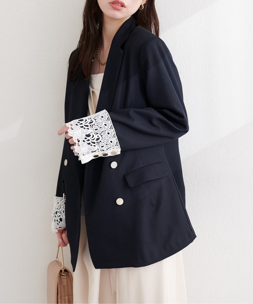 natural couture（ナチュラルクチュール）の「袖口レース付きジャケット（テーラードジャケット・レディース・ブラック/グレー/ネイビー/ベージュ・FREE）」の6枚目の写真
