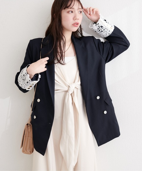 natural couture（ナチュラルクチュール）の「袖口レース付きジャケット（テーラードジャケット・レディース・ブラック/グレー/ネイビー/ベージュ・FREE）」の7枚目の写真