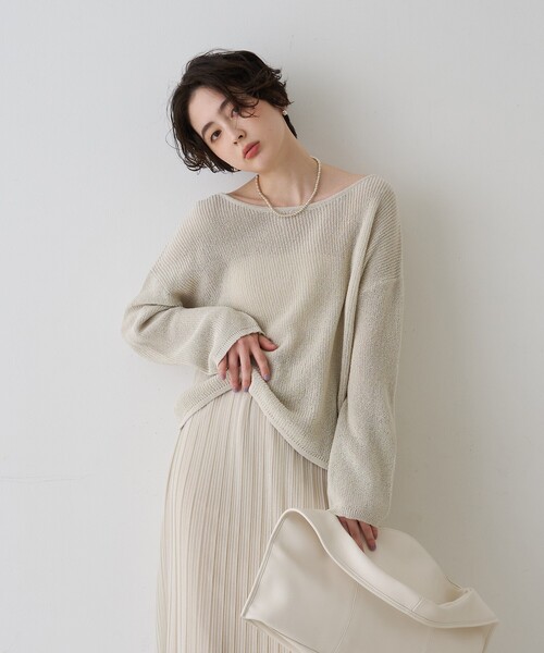 EMMA　ROUGE VIF（エマルージュヴィフ）の「【一部店舗限定】バックスリットゆるメッシュニット/春服/バッグシャン/大人カジュアル/手洗い可能（ニット/セーター・レディース・ベージュ/ピンク/セージグリーン・フリー）」の6枚目の写真