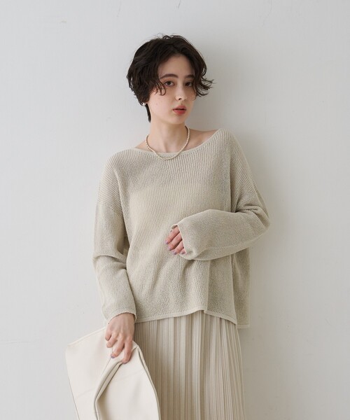 EMMA　ROUGE VIF（エマルージュヴィフ）の「【一部店舗限定】バックスリットゆるメッシュニット/春服/バッグシャン/大人カジュアル/手洗い可能（ニット/セーター・レディース・ベージュ/ピンク/セージグリーン・フリー）」の7枚目の写真