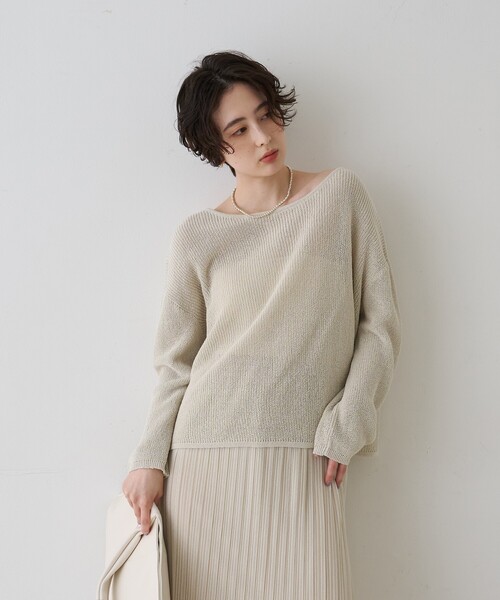 EMMA　ROUGE VIF（エマルージュヴィフ）の「【一部店舗限定】バックスリットゆるメッシュニット/春服/バッグシャン/大人カジュアル/手洗い可能（ニット/セーター・レディース・ベージュ/ピンク/セージグリーン・フリー）」の8枚目の写真