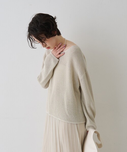 EMMA　ROUGE VIF（エマルージュヴィフ）の「【一部店舗限定】バックスリットゆるメッシュニット/春服/バッグシャン/大人カジュアル/手洗い可能（ニット/セーター・レディース・ベージュ/ピンク/セージグリーン・フリー）」の9枚目の写真