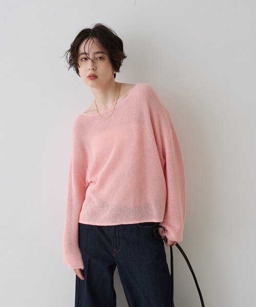 EMMA　ROUGE VIF（エマルージュヴィフ）の「【一部店舗限定】バックスリットゆるメッシュニット/春服/バッグシャン/大人カジュアル/手洗い可能（ニット/セーター・レディース・ベージュ/ピンク/セージグリーン・フリー）」の11枚目の写真