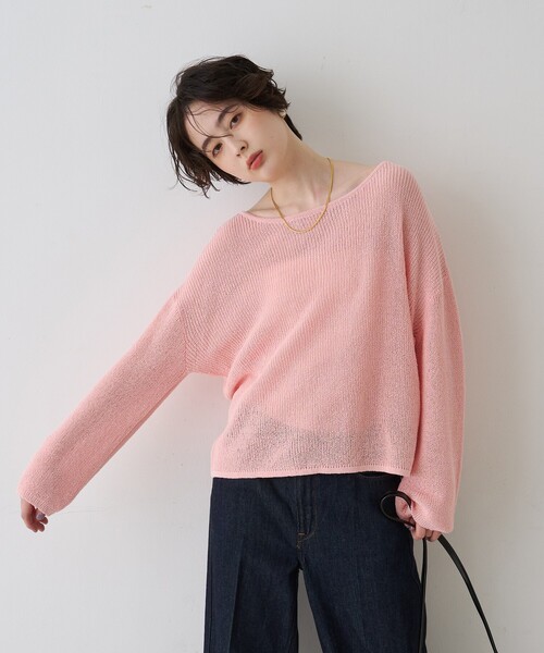 EMMA　ROUGE VIF（エマルージュヴィフ）の「【一部店舗限定】バックスリットゆるメッシュニット/春服/バッグシャン/大人カジュアル/手洗い可能（ニット/セーター・レディース・ベージュ/ピンク/セージグリーン・フリー）」の14枚目の写真