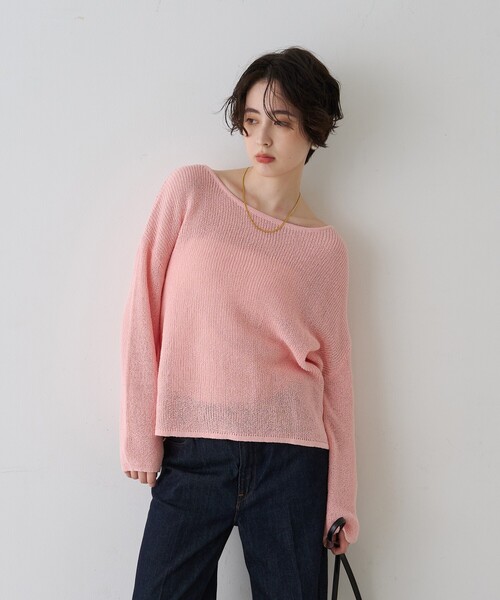 EMMA　ROUGE VIF（エマルージュヴィフ）の「【一部店舗限定】バックスリットゆるメッシュニット/春服/バッグシャン/大人カジュアル/手洗い可能（ニット/セーター・レディース・ベージュ/ピンク/セージグリーン・フリー）」の15枚目の写真