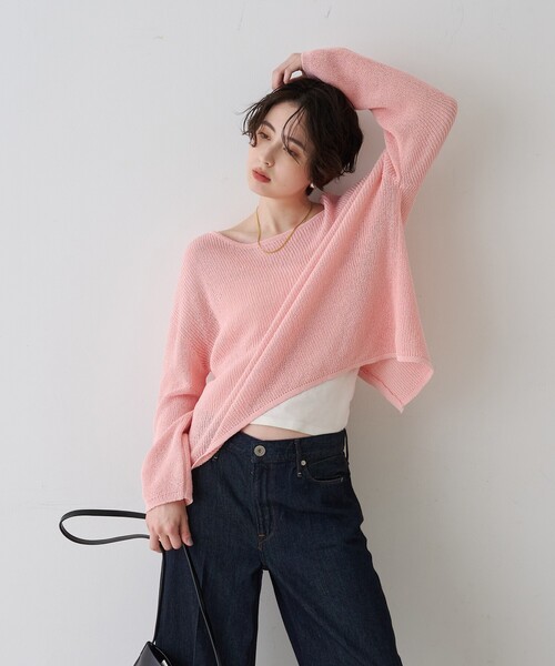 EMMA　ROUGE VIF（エマルージュヴィフ）の「【一部店舗限定】バックスリットゆるメッシュニット/春服/バッグシャン/大人カジュアル/手洗い可能（ニット/セーター・レディース・ベージュ/ピンク/セージグリーン・フリー）」の16枚目の写真