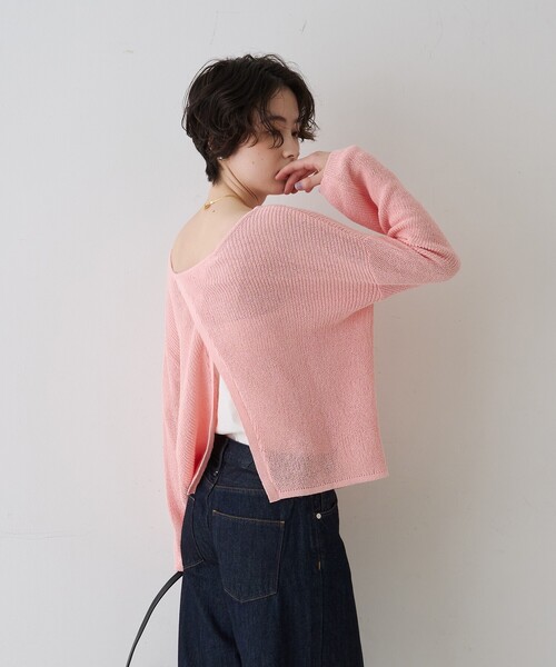 EMMA　ROUGE VIF（エマルージュヴィフ）の「【一部店舗限定】バックスリットゆるメッシュニット/春服/バッグシャン/大人カジュアル/手洗い可能（ニット/セーター・レディース・ベージュ/ピンク/セージグリーン・フリー）」の17枚目の写真