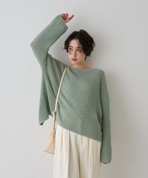 EMMA　ROUGE VIF（エマルージュヴィフ）の「【一部店舗限定】バックスリットゆるメッシュニット/春服/バッグシャン/大人カジュアル/手洗い可能（ニット/セーター・レディース・ベージュ/ピンク/セージグリーン・フリー）」の18枚目の写真