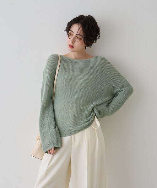 EMMA　ROUGE VIF（エマルージュヴィフ）の「【一部店舗限定】バックスリットゆるメッシュニット/春服/バッグシャン/大人カジュアル/手洗い可能（ニット/セーター・レディース・ベージュ/ピンク/セージグリーン・フリー）」の20枚目の写真