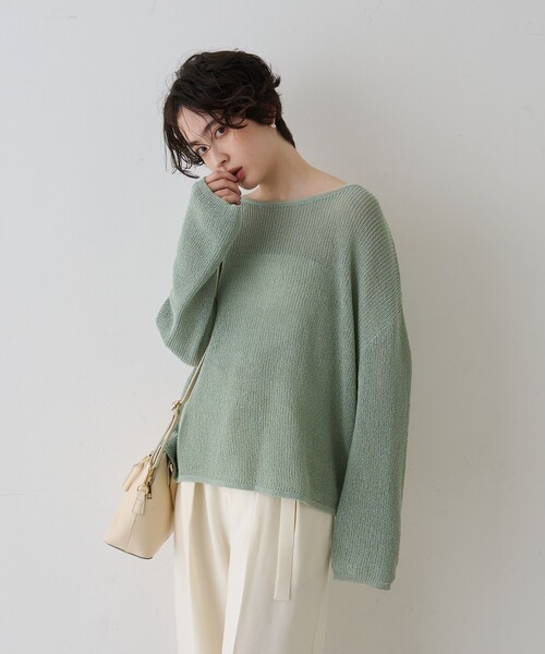 EMMA　ROUGE VIF（エマルージュヴィフ）の「【一部店舗限定】バックスリットゆるメッシュニット/春服/バッグシャン/大人カジュアル/手洗い可能（ニット/セーター・レディース・ベージュ/ピンク/セージグリーン・フリー）」の21枚目の写真