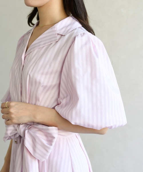 31 Sons de mode（トランテアン　ソン　ドゥ　モード）の「2026春夏新作 パフスリーブシャツワンピース（ワンピース・レディース・ベージュ/ネイビー/ピンク系/ブルー・S/M）」の18枚目の写真