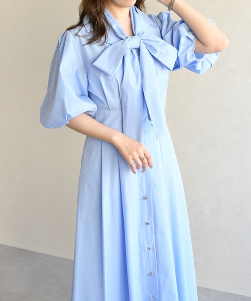 31 Sons de mode（トランテアン　ソン　ドゥ　モード）の「2026春夏新作 パフスリーブシャツワンピース（ワンピース・レディース・ベージュ/ネイビー/ピンク系/ブルー・S/M）」の7枚目の写真